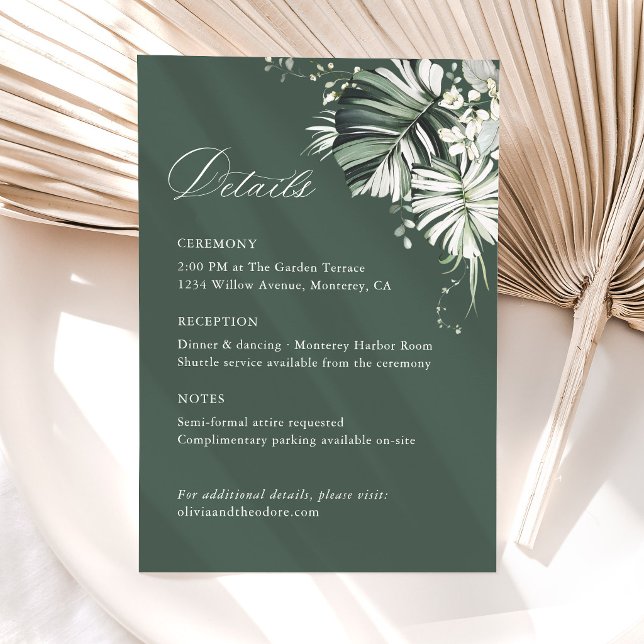 D'accompagnement Carte de détails de mariage tropical Monstera vert (Tropical wedding details card sage green monstera information insert card destination beach card)