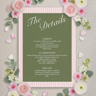 D'accompagnement Carte de détails de mariage vert sauge