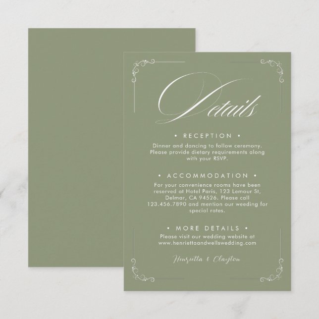 D'accompagnement Carte de détails de mariage Vert Sauge Élégance In (Devant / Derrière)