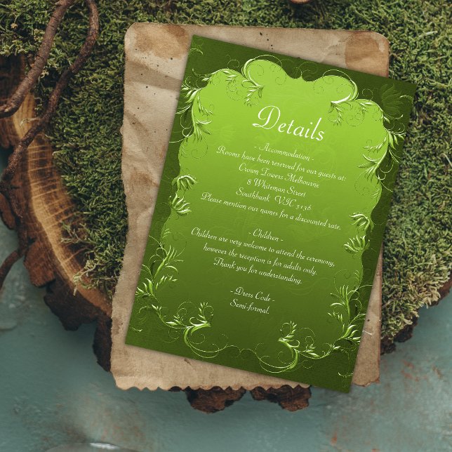 D'accompagnement Carte de détails de mariage vert vibrant ornementa (Créateur téléchargé)