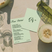 Carte de détails de mariage verte crème douce et é
