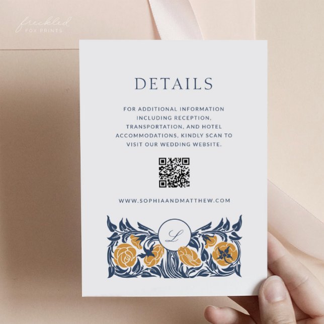 D'accompagnement Carte de détails de monogramme Art nouveau Floral  (Floral Art Nouveau Monogram Wedding Details Card with QR code)