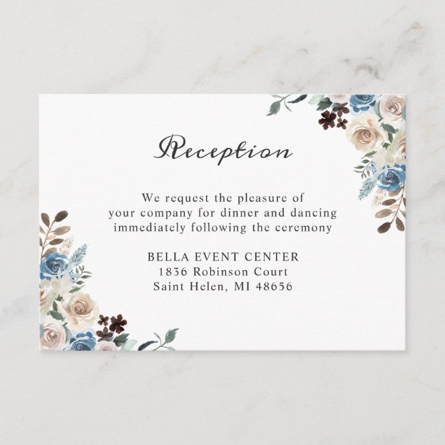 D'accompagnement Carte de détails de réception de mariage floral bl (Devant)