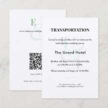 Carte de détails de transport de mariage Sage | QR