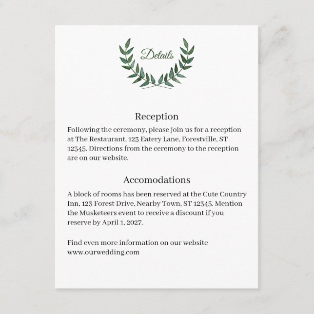 D'accompagnement Carte de détails des branches vertes (Devant)