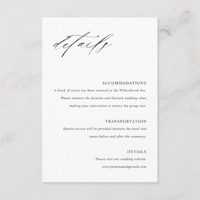 D'accompagnement Carte de détails d'invitation de mariage élégante  (Devant)