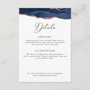 D'accompagnement carte de détails du mariage bleu marine et or rose