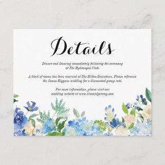 D'accompagnement Carte de détails du Mariage Blue Green Hydrangea F