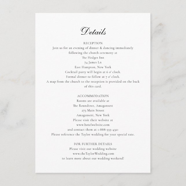 D'accompagnement Carte de détails du mariage de Bethany avec carte (Devant)