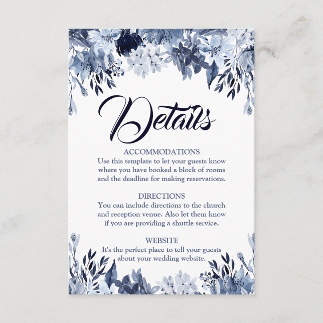 D'accompagnement Carte de détails du Mariage de fleurs bleu foncé (Devant)