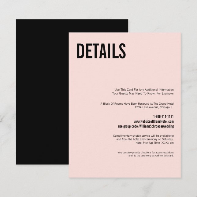 D'accompagnement Carte de détails du Mariage de typographie simple  (Devant / Derrière)