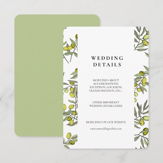 D'accompagnement Carte de détails du mariage motif des branches d'o (Devant / Derrière)