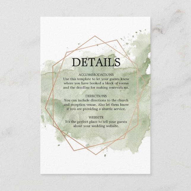 D'accompagnement Carte de détails du Mariage rose Gold & Green Wate (Devant)