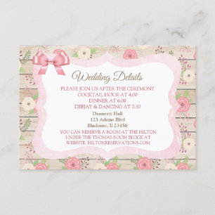 D'accompagnement Carte de détails du Mariage rustique rose et rose