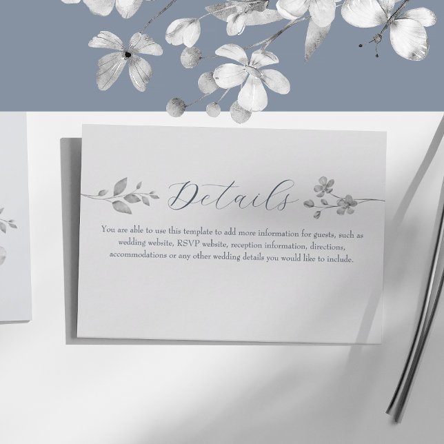D'accompagnement Carte de détails du Mariage Silver Blue Floral (Créateur téléchargé)