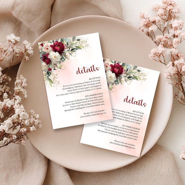 D'accompagnement Carte de détails fleurs vertes dorées de Bourgogne (Burgundy blush flowers greenery gold details card

)