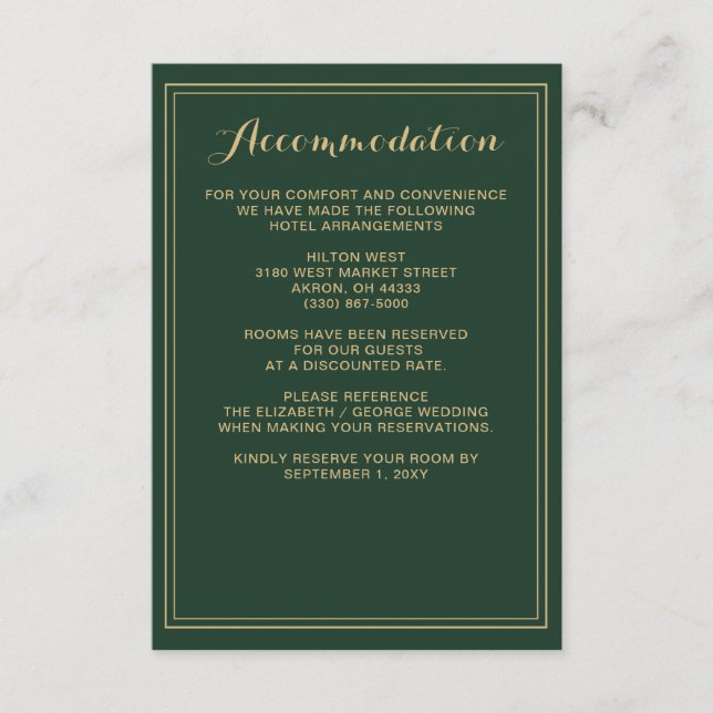D'accompagnement Carte de détails Marble Green et Gold Mariage (Devant)