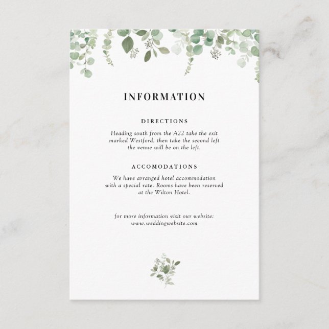 D'accompagnement carte de détails mariage de l'eucalyptus green (Devant)