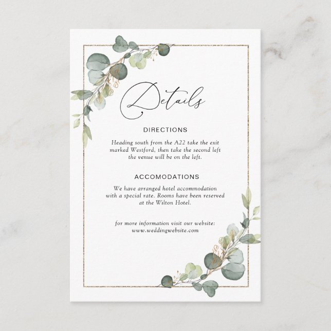 D'accompagnement carte de détails mariage de l'eucalyptus green (Devant)