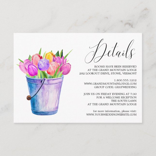 D'accompagnement Carte de détails Mariage du seau de tulipes à fleu (Devant)