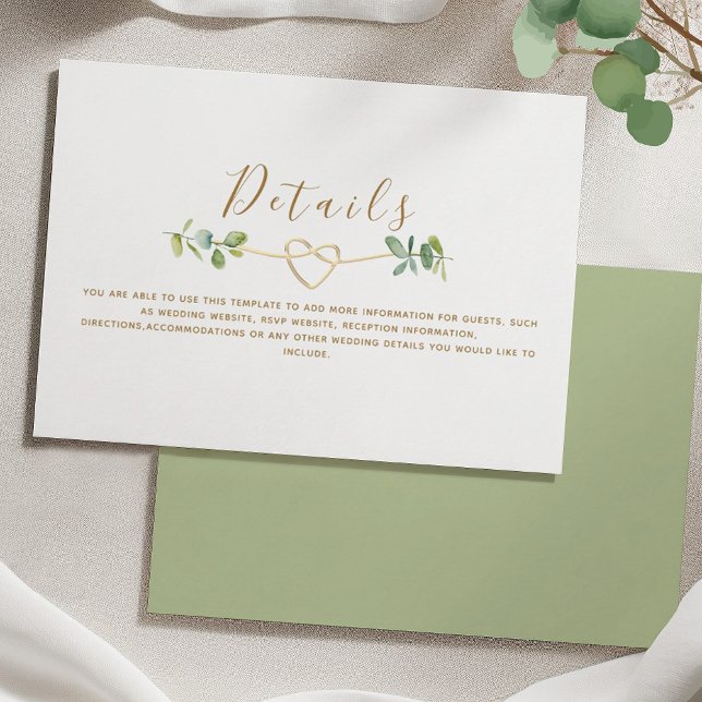 D'accompagnement Carte de détails Mariage Eucalyptus vert neutre (Créateur téléchargé)