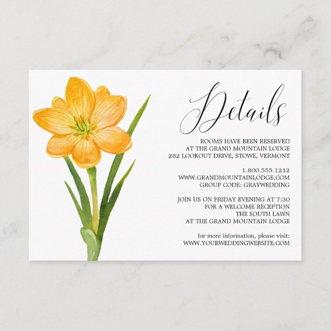 D'accompagnement Carte de détails Mariage Fleur Jaune Crocus tendan (Devant)