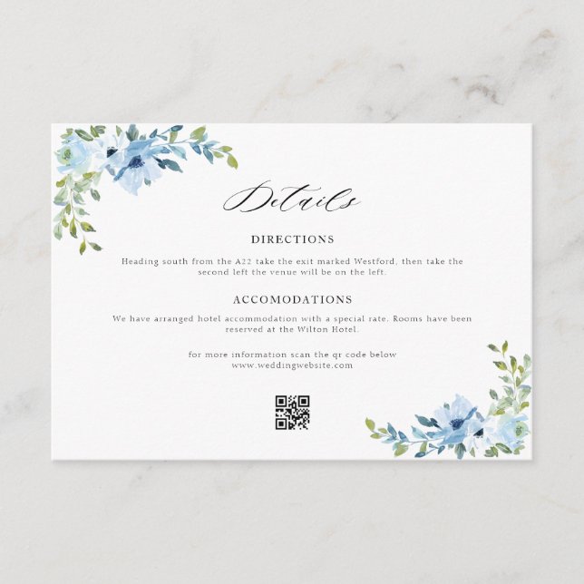 D'accompagnement carte de détails mariage floral bleu (Devant)