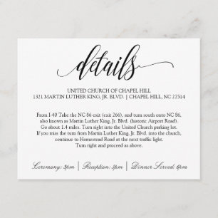 D'accompagnement Carte de détails mariage Luxe Calligraphie (Noir