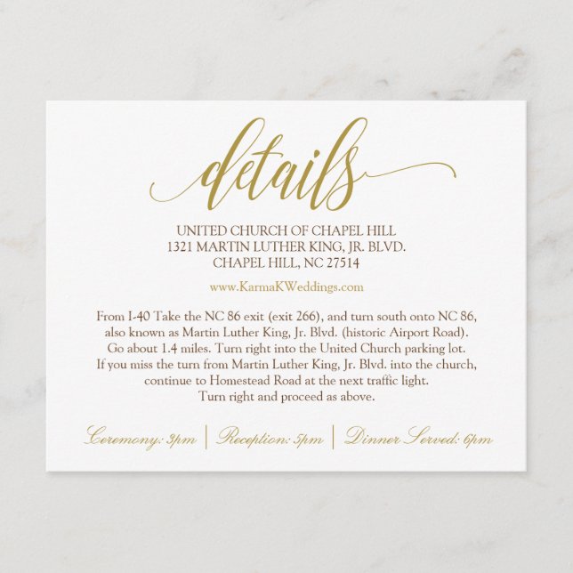 D'accompagnement Carte de détails mariage | Luxe Calligraphie (Or) (Devant)