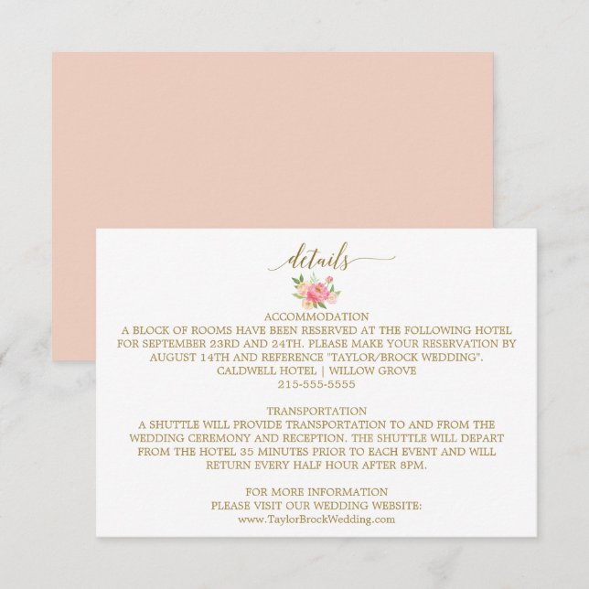 D'accompagnement Carte de détails Mariage Peach and Pink Peony Flow (Devant / Derrière)
