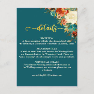 D'accompagnement Carte de détails mariage - Turquoise & orange