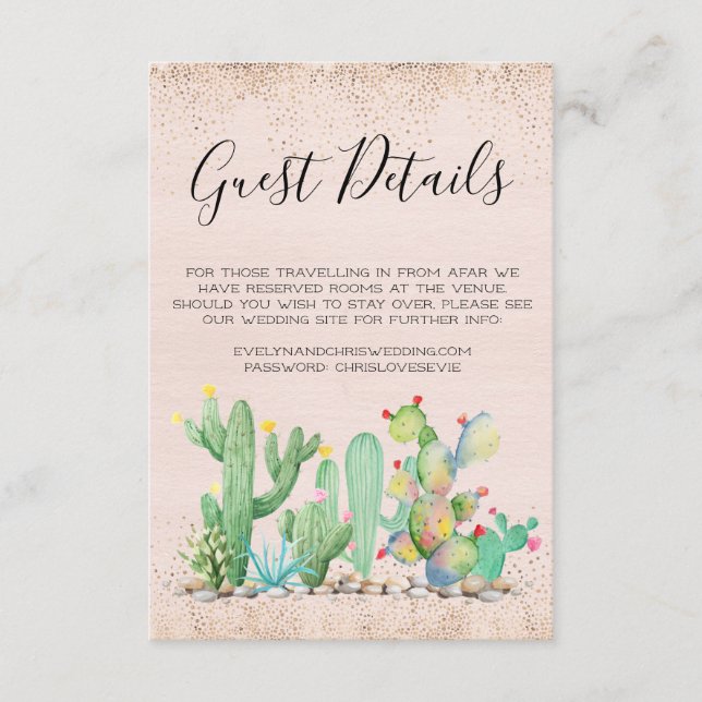 D'accompagnement Carte de détails pour invité de mariage Glam Cactu (Devant)