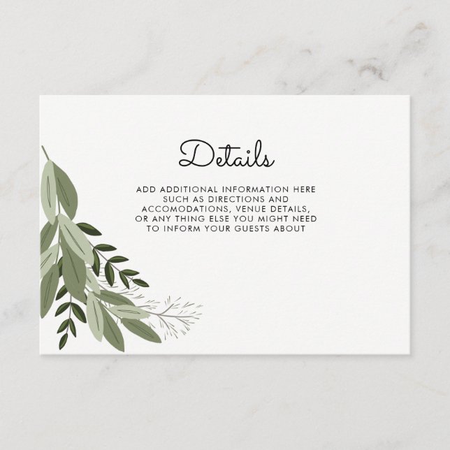 D'accompagnement Carte de détails Rustic Mariage Sprigs (Devant)