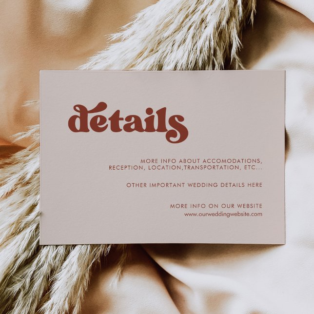 D'accompagnement Carte de détails stylé retro mariage rose pêche (Créateur téléchargé)