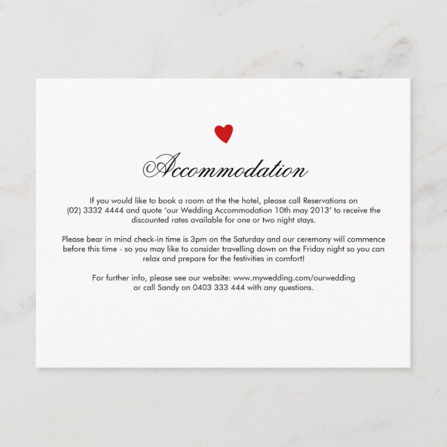D'accompagnement Carte de direction du Mariage Little Red Heart (Devant)