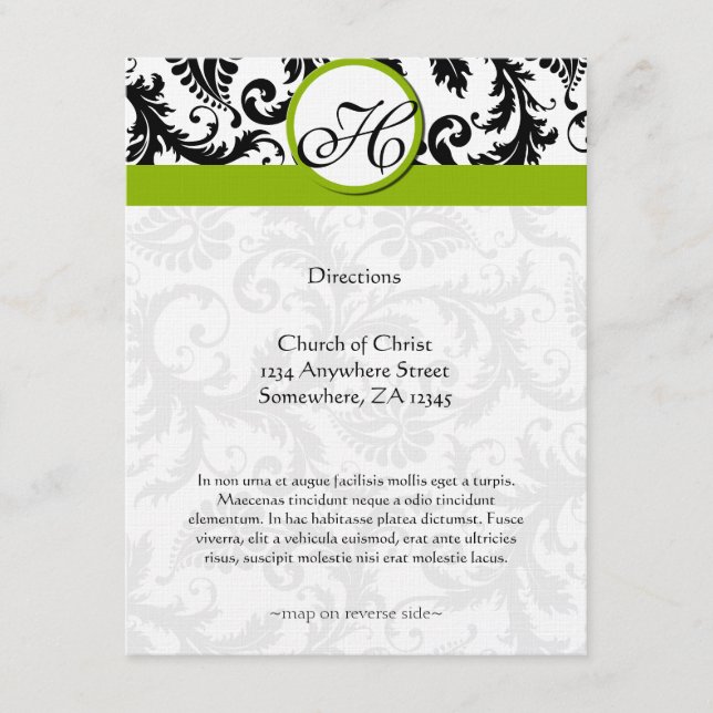 D'accompagnement Carte de direction Mariage Monogram Black Damask S (Devant)