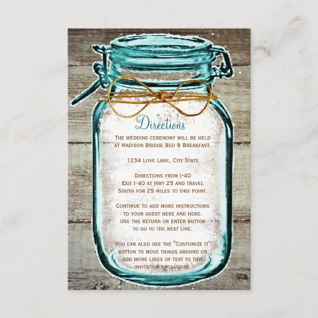 D'accompagnement Carte de directions de mariage en bois rustique av (Devant)