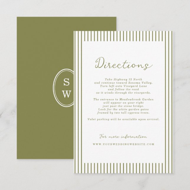 D'accompagnement Carte de directions de mariage moderne vert olive (Devant / Derrière)