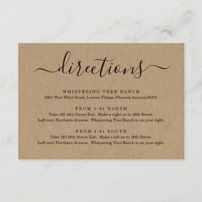 D'accompagnement Carte de directions en papier kraft simple (Devant)