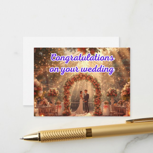 D'accompagnement Carte de félicitations de mariage élégante (Devant/Arrière en situation)