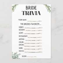 Carte de jeu de quiz pour la douche de mariée