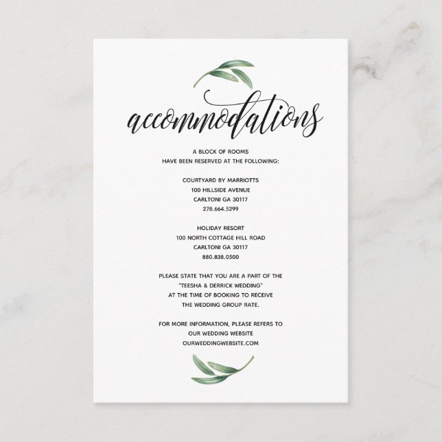 D'accompagnement Carte de logement de mariage moderne verdure v1 (Devant)