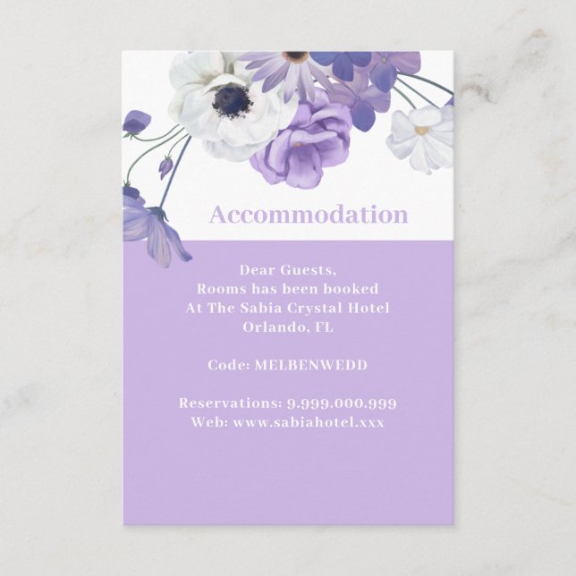 D'accompagnement Carte de logement pour Mariage Floral violet (Devant)