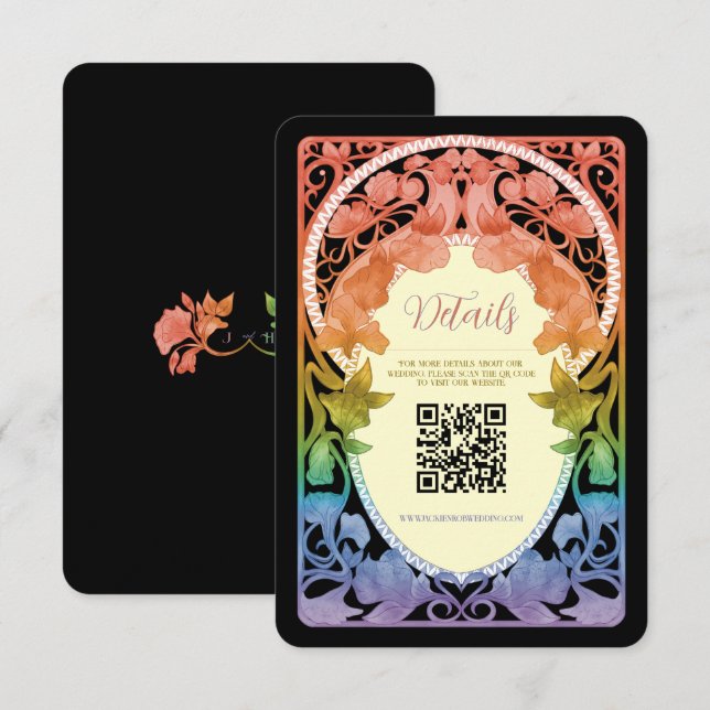 D'accompagnement Carte de mariage avec code QR Art Nouveau Rainbow  (Devant / Derrière)