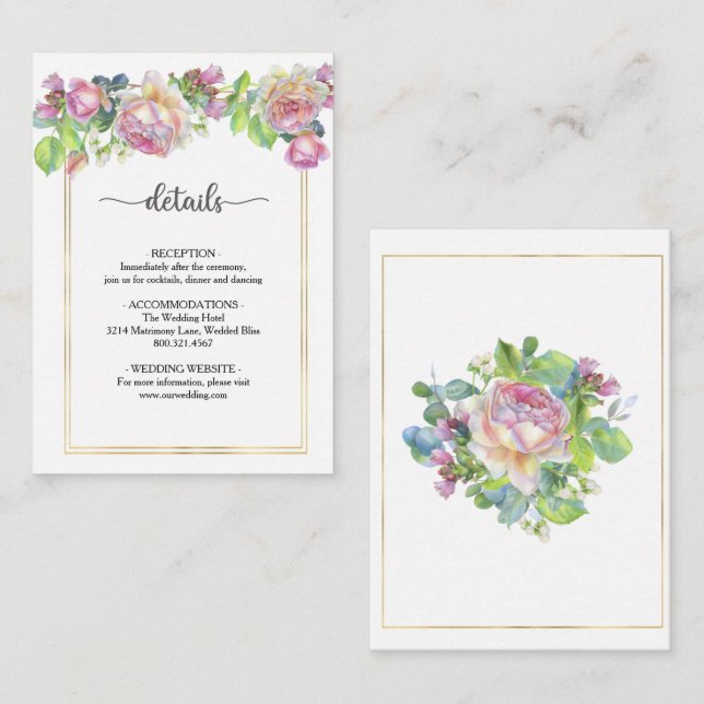 D'accompagnement Carte de Mariage Florale Rose Élégante (Devant / Derrière)