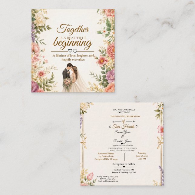 D'accompagnement Carte de mariage luxueuse modifiable 5x7 pour invi (Devant / Derrière)