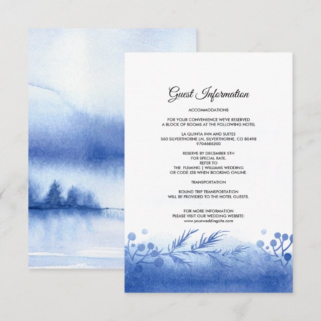 D'accompagnement Carte de Mariage pour le paysage d'hiver bleu (Devant / Derrière)