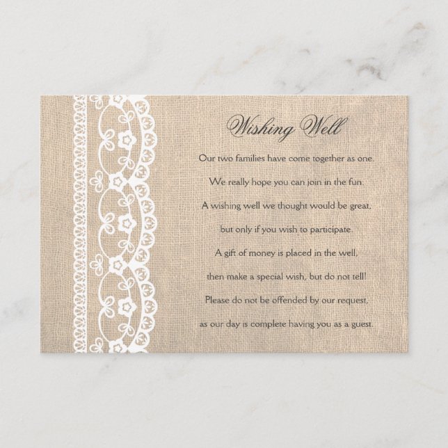 D'accompagnement Carte de mariage White Lace & Burlap Wishing Well (Devant)