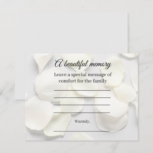 D'accompagnement Carte de message commémoratif à pétales de rose bl (Devant / Derrière)