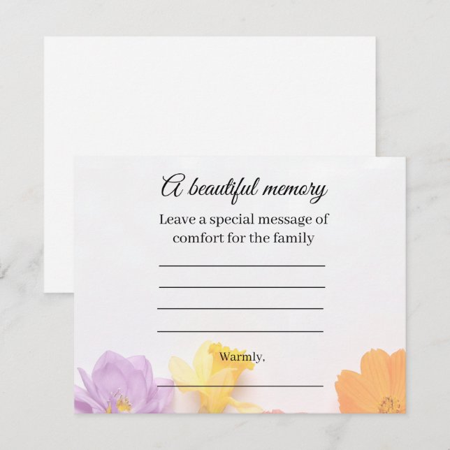 D'accompagnement Carte de message commémoratif de fleurs (Devant / Derrière)